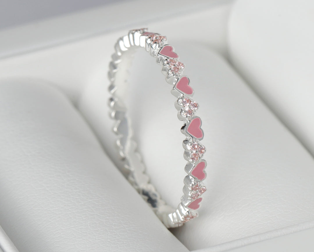 🤍🤍 Inner ring (medium addon) 3D "Alliances of hearts" pink in silver and Zirconia, mood ring for women