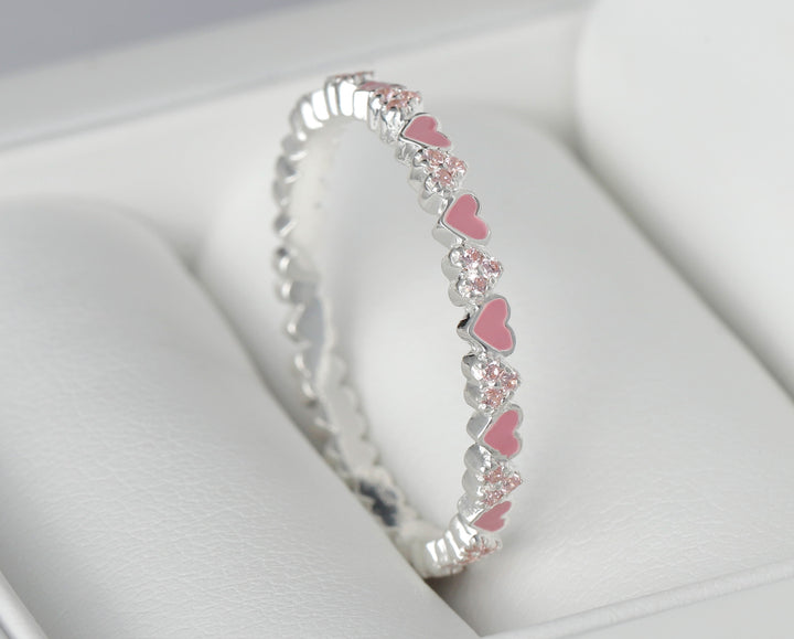 🤍🤍 Inner ring (medium addon) 3D "Alliances of hearts" pink in silver and Zirconia, mood ring for women