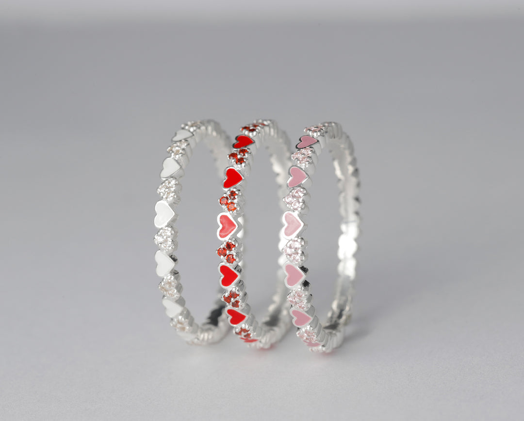 🤍🤍 Inner ring (medium addon) 3D "Alliances of hearts" white in silver and Zirconia, mood ring for women