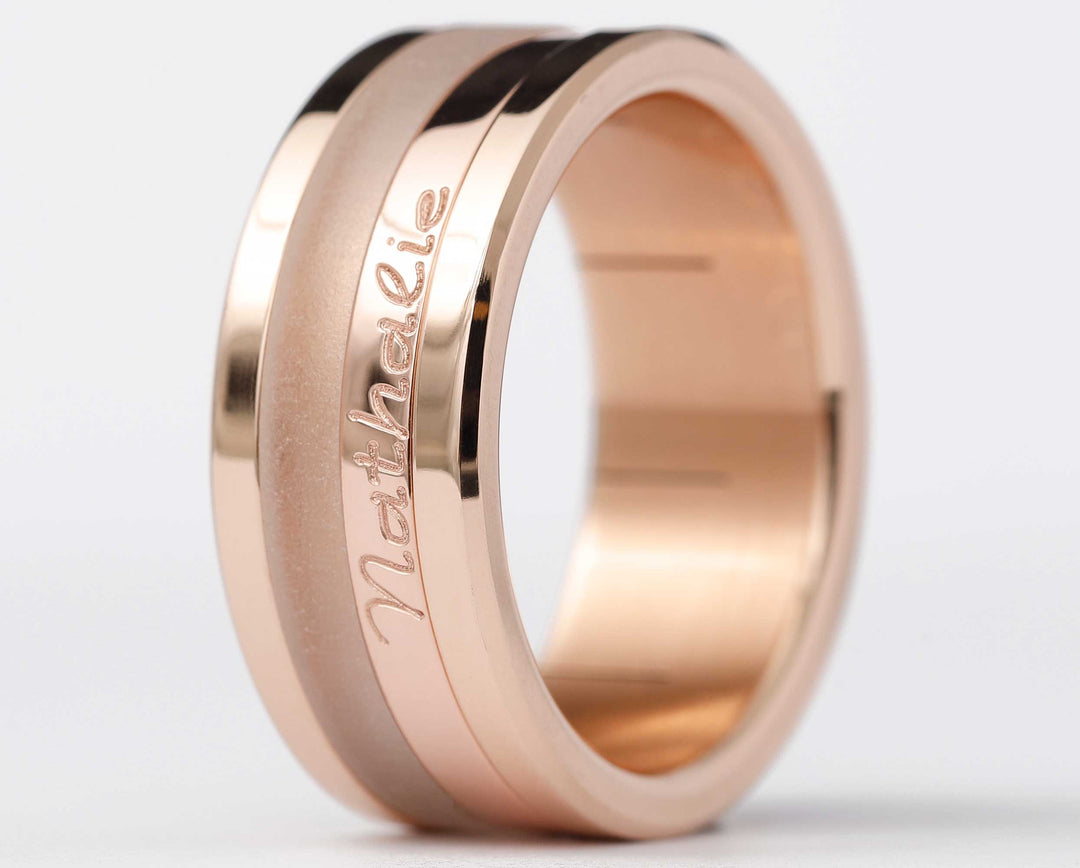 Bague mood complète pour femme avec une gravure personnalisée d'un prénom | Pink Gold