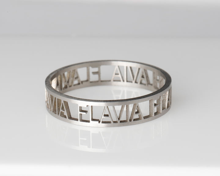 mood ring in steel with personalized text and interchangeable color (EXTRA SMALL version)