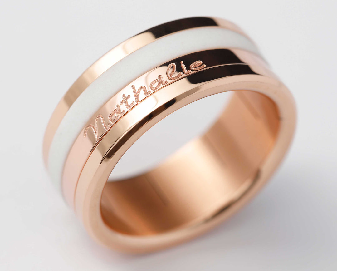 Ring-Set | Personalisierte Gravur eines Namens | Pink Gold