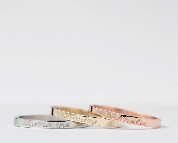 Ring-Set | Personalisierte Gravur eines Namens | Pink Gold