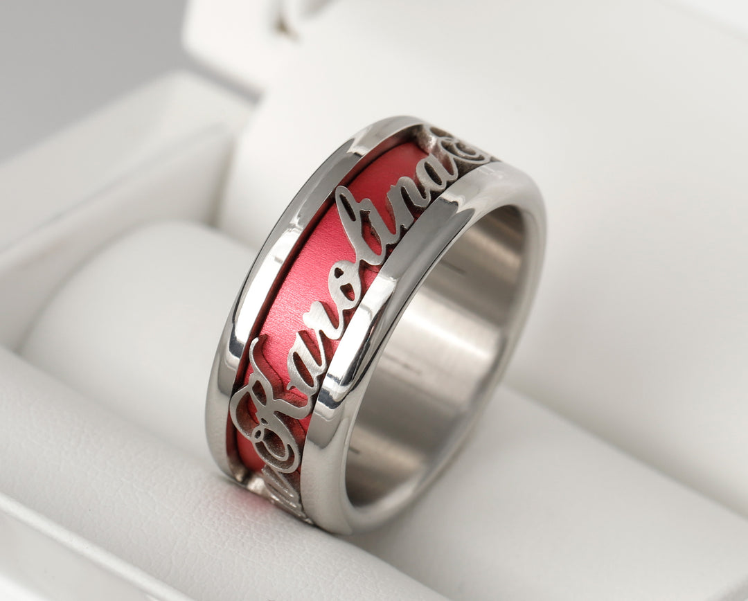 mood ring in steel with personalized text and interchangeable color (EXTRA SMALL version)