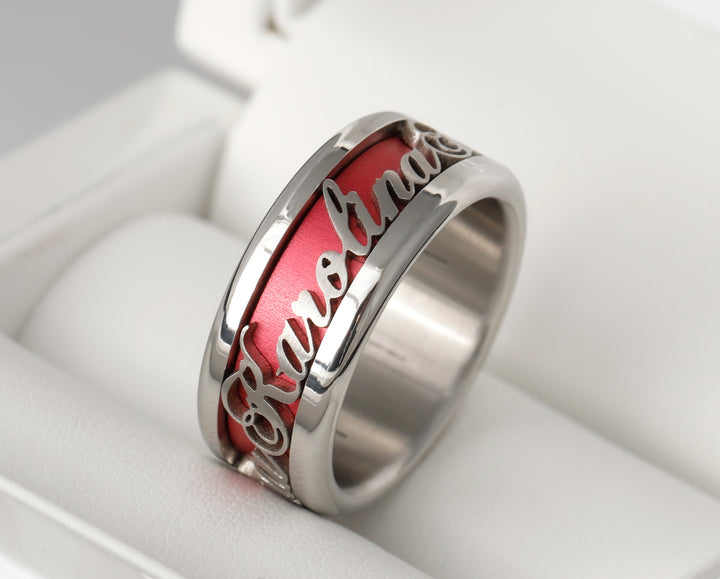 Bague mood acier avec texte personnalisé et couleur interchangeable (version EXTRA SMALL)