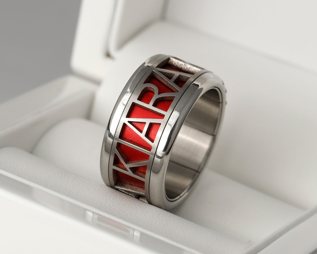 Bague mood acier avec texte personnalisé et couleur interchangeable (version SMALL)