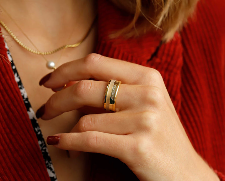 Ring set | Personalized first name engraving | Yellow gold