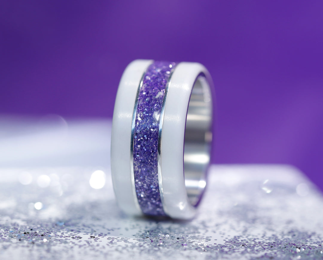 Purple glow  💜💜  Medium addon in 925 silver with a purple enamel coating - Glitter