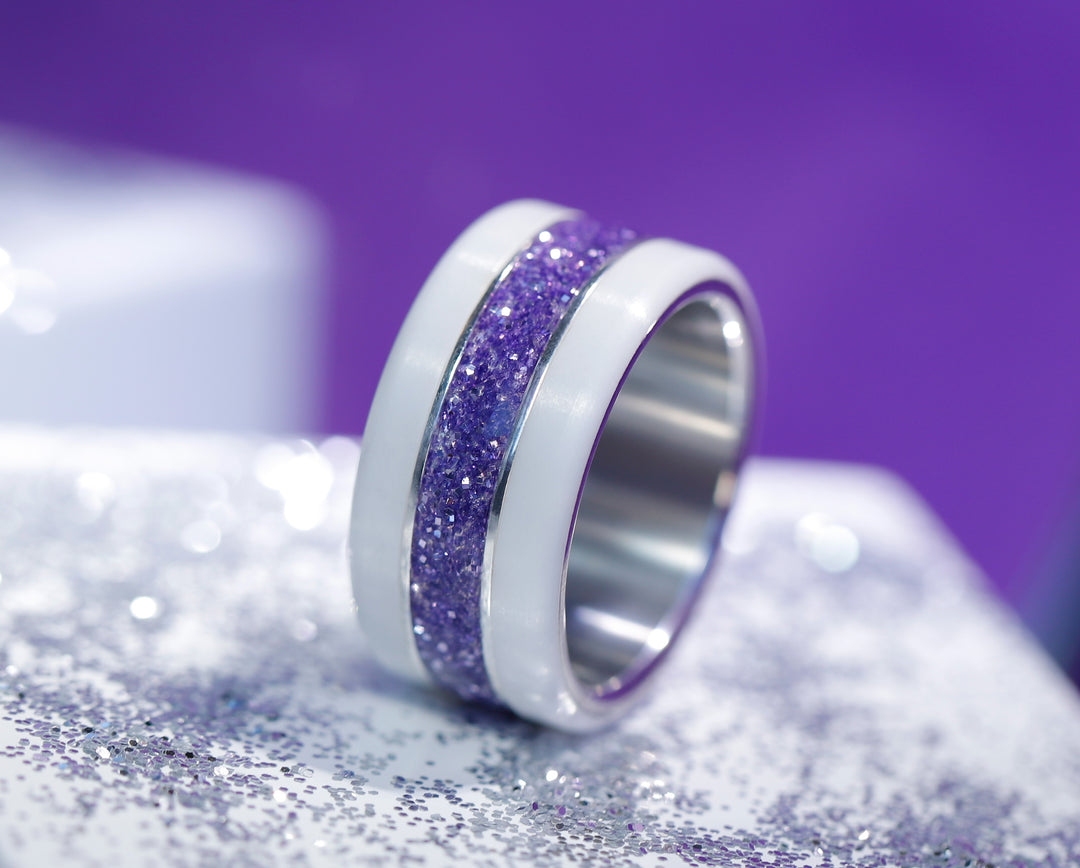 Purple glow  💜💜  Medium addon in 925 silver with a purple enamel coating - Glitter