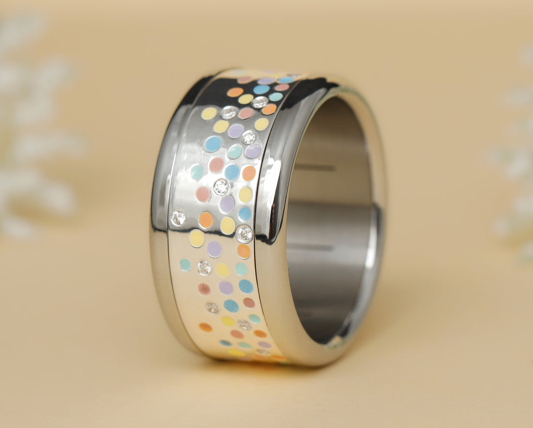 Inner ring(addon) in 925 silver with enamel set with zircons "Fragrant Horizon"