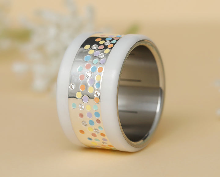 Inner ring(addon) in 925 silver with enamel set with zircons "Fragrant Horizon"