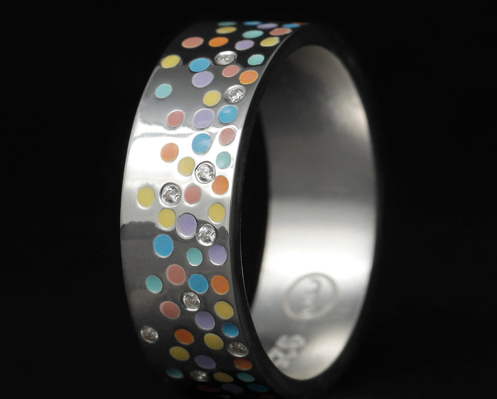 Inner ring(addon) in 925 silver with enamel set with zircons "Fragrant Horizon"