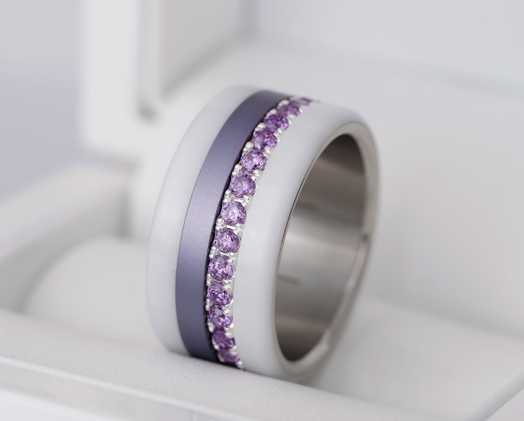 🧏🏻‍♀️ Inner ring (medium addon) "SorAura harmonic aura" in 925 silver set with purple zircons💜