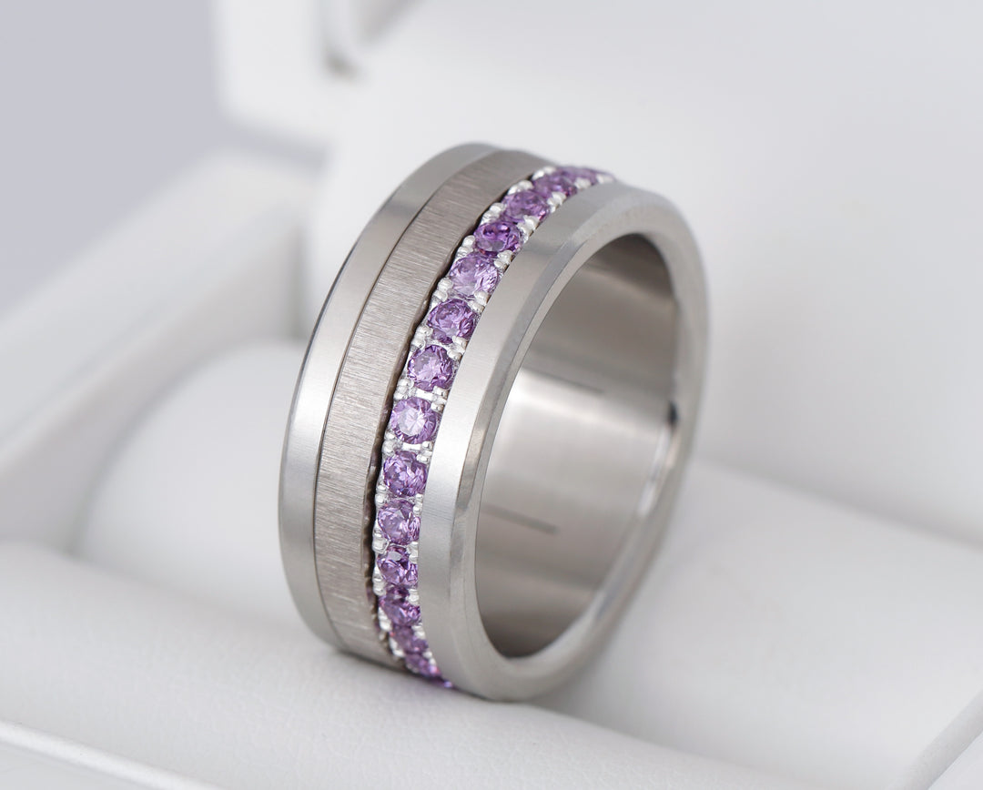 🧏🏻‍♀️ Inner ring (medium addon) "SorAura harmonic aura" in 925 silver set with purple zircons💜