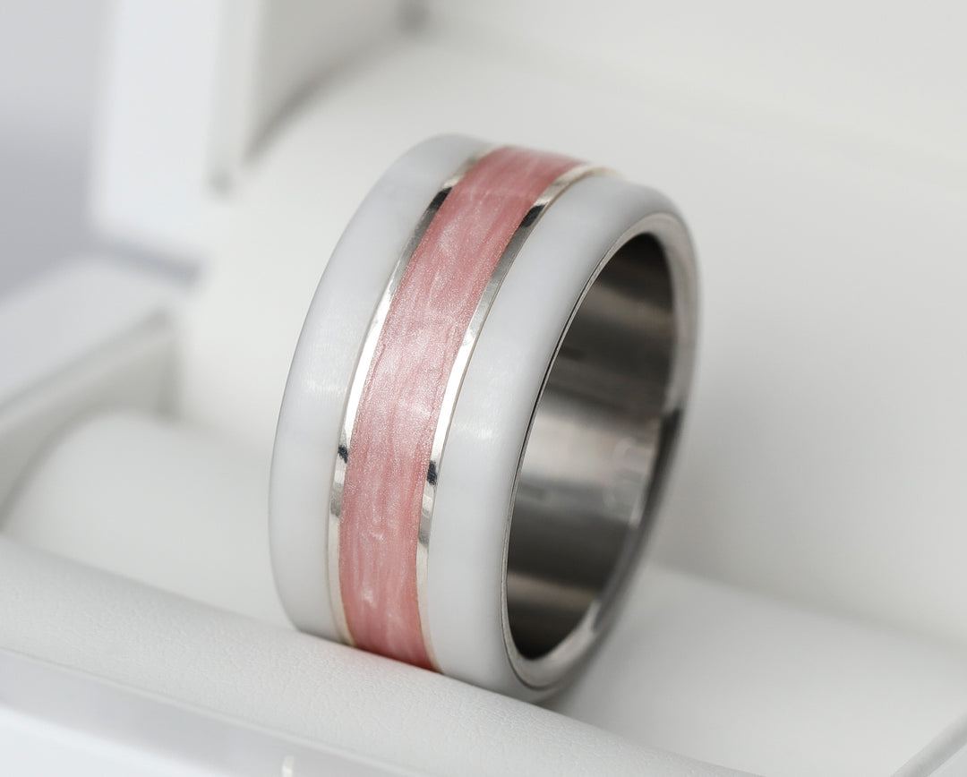 Bague en argent 925 et émail couleur rose