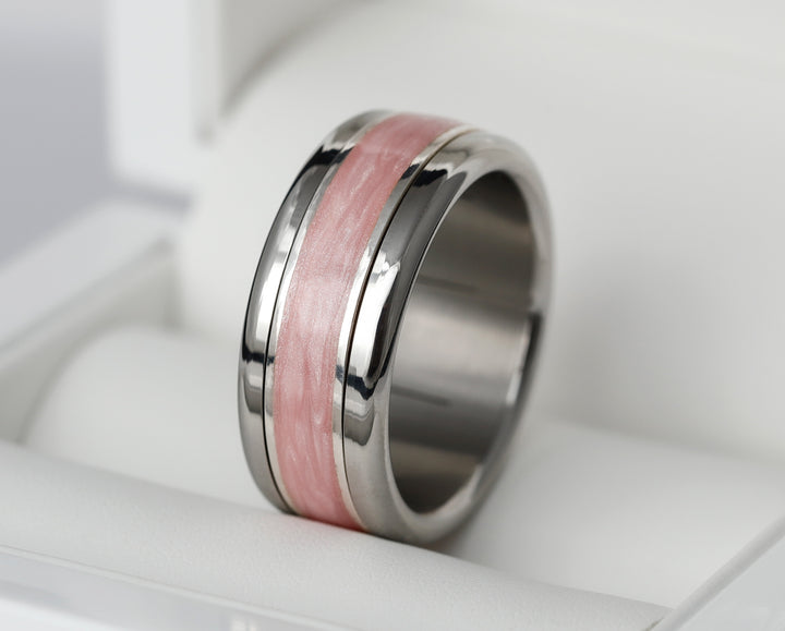 Bague en argent 925 et émail couleur rose