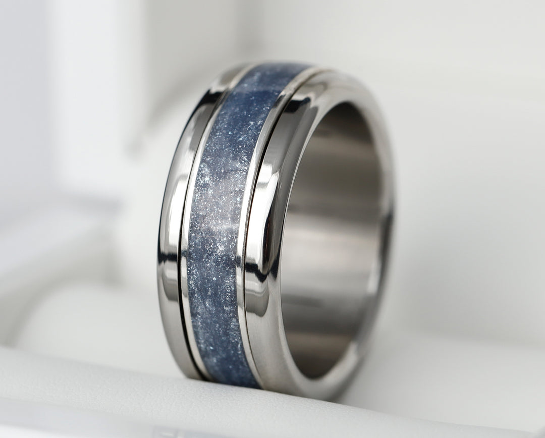 Bague en argent 925 et émail couleur bleu