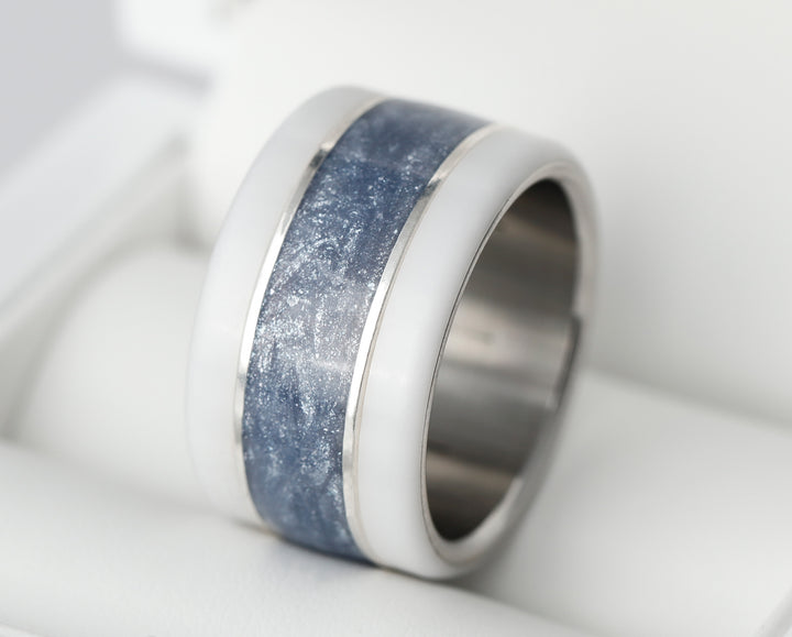 Bague en argent 925 et émail couleur bleu