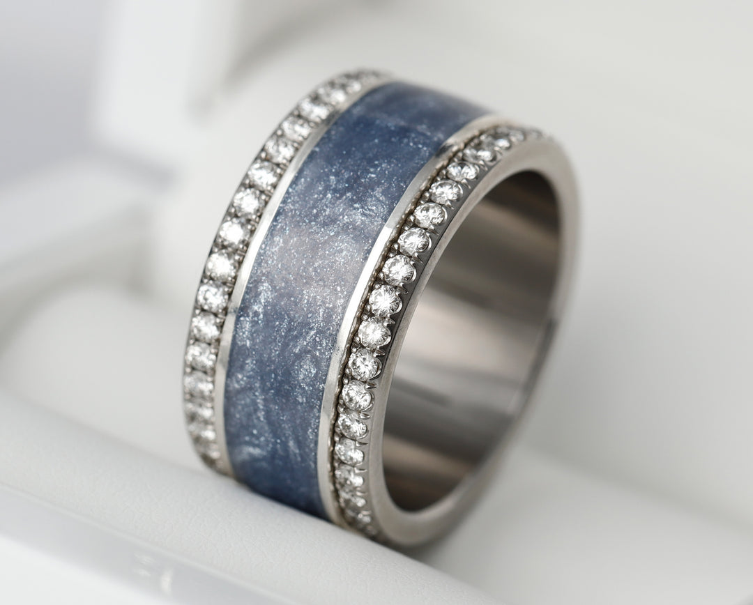 Bague en argent 925 et émail couleur bleu