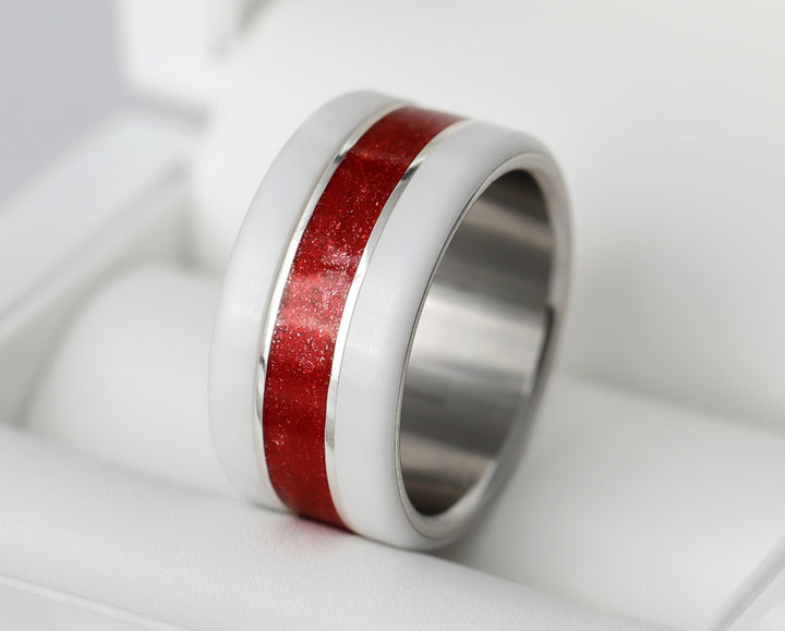 Bague en argent 925 et émail couleur rouge