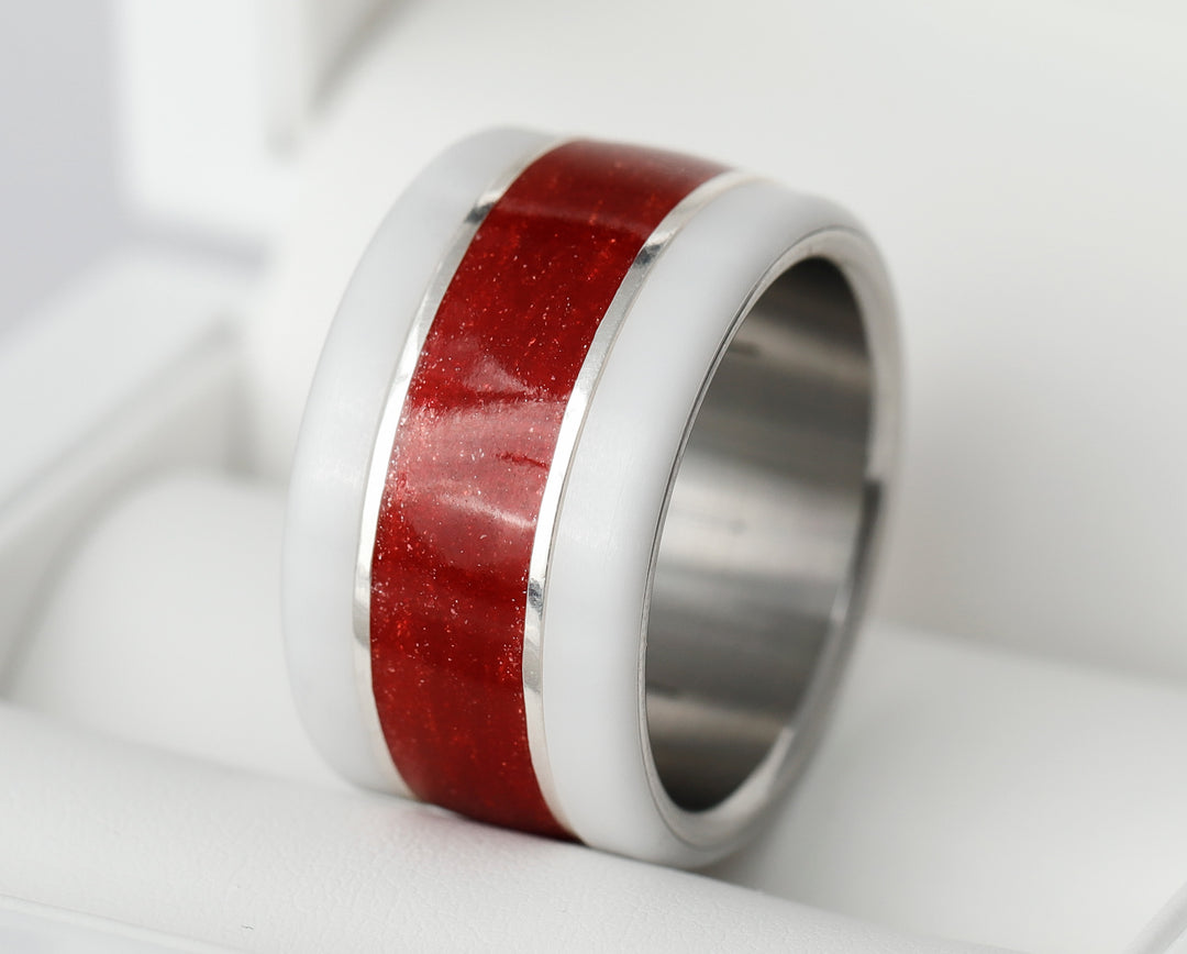 Bague en argent 925 et émail couleur rouge