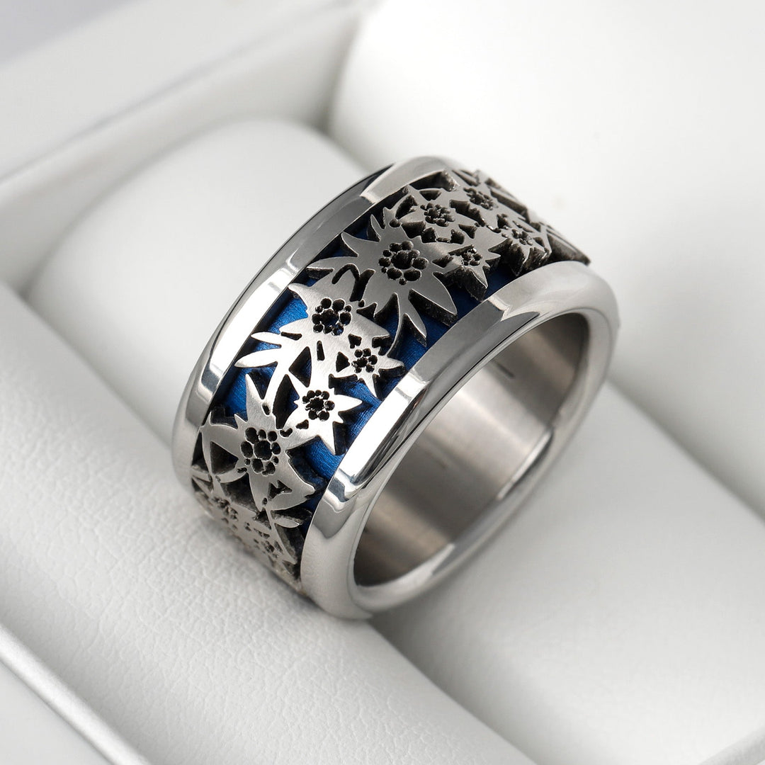 bague mood interchangeable suisse edelweiss bleu marine