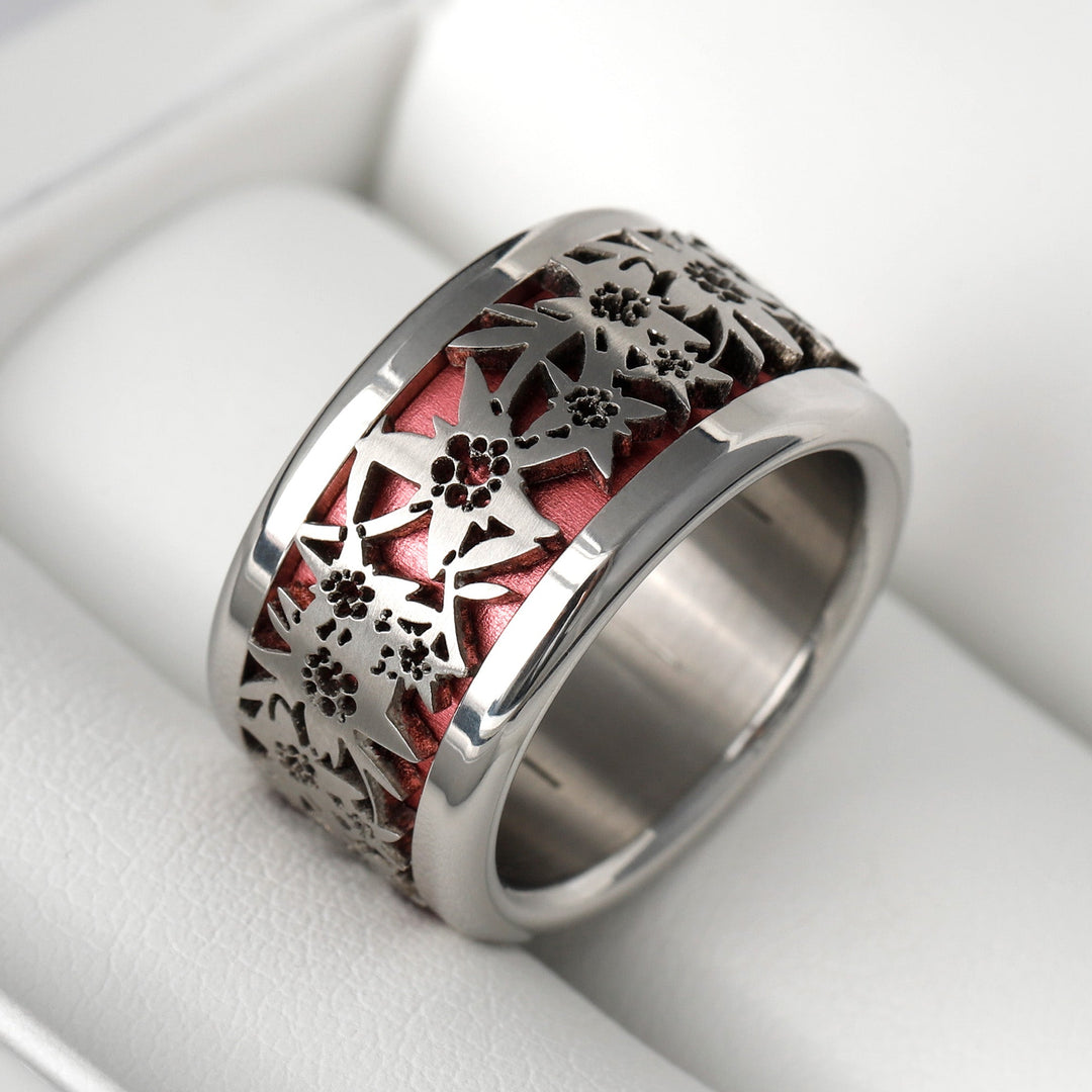 bague mood interchangeable suisse edelweiss rose framboise