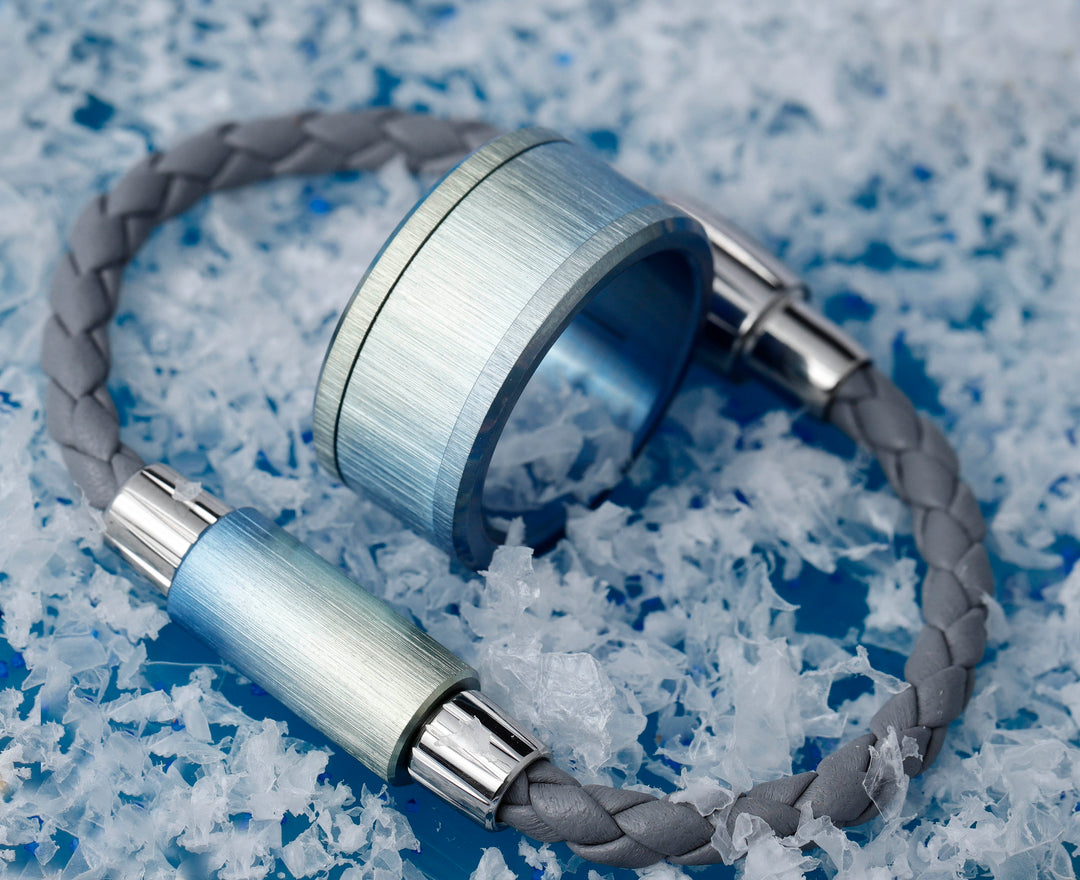 ❄️ Base SMALL en titane froissé bleu boréal pour bague mood interchangeable ❄️