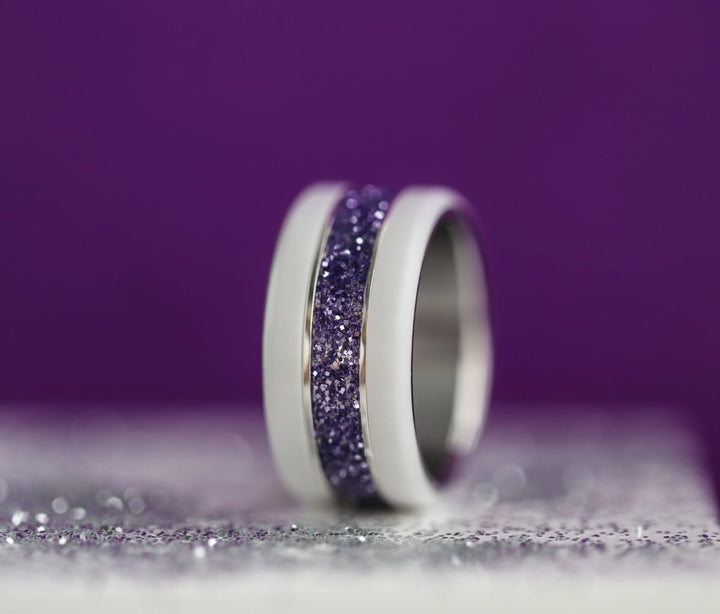 Purple glow  💜💜  Medium addon in 925 silver with a purple enamel coating - Glitter