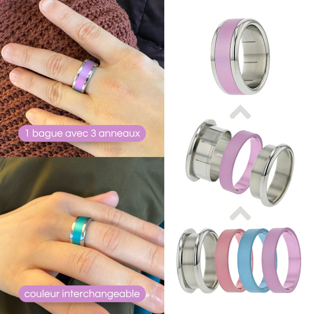 Bague mood avec 3 anneaux interchangeables (couleurs à choix)