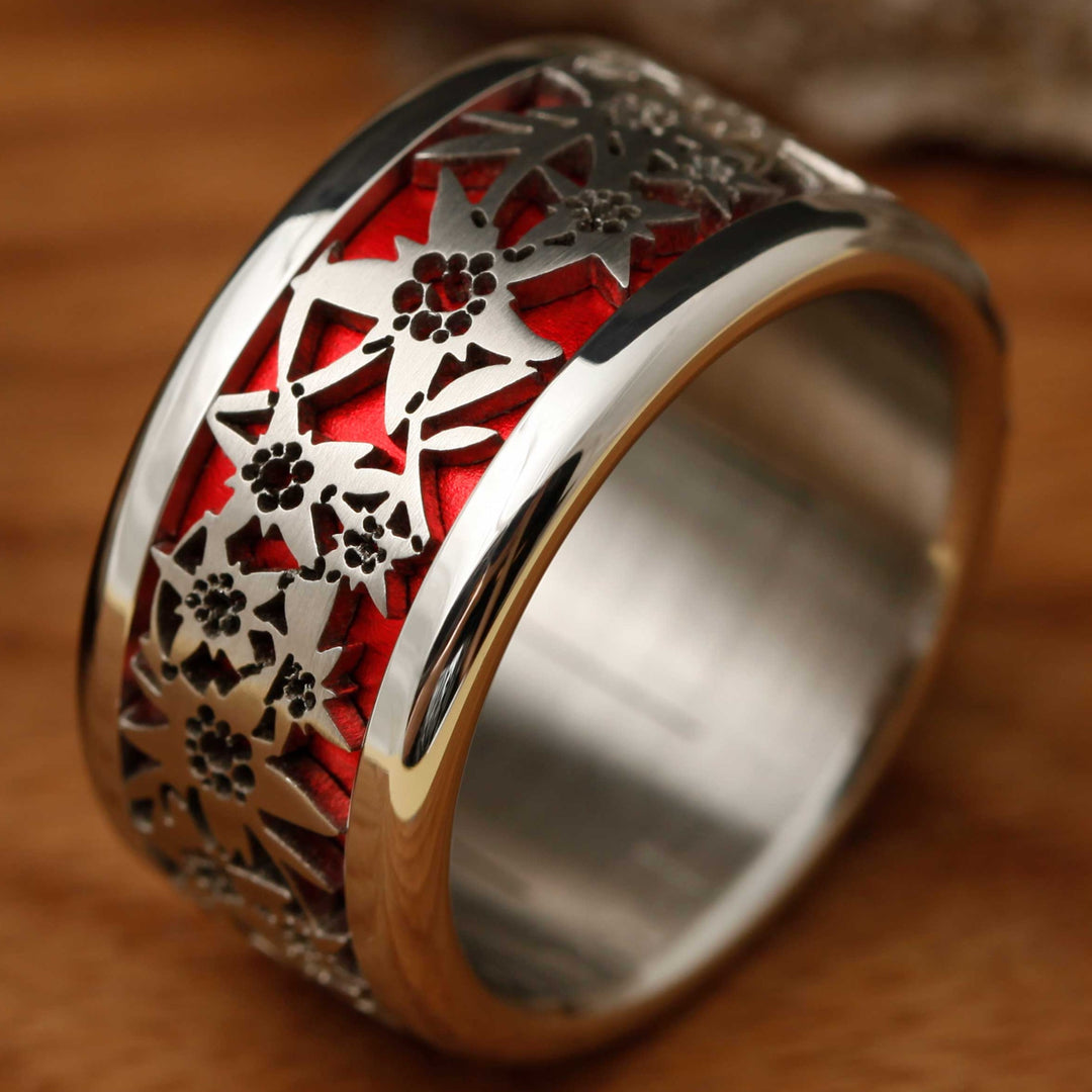 Coffret - Bague mood interchangeable - 3d Edelweiss -rouge